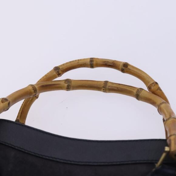 GUCCI Bamboo Hand Bag Suede Leather Navy Gold - Picture 8 of 12